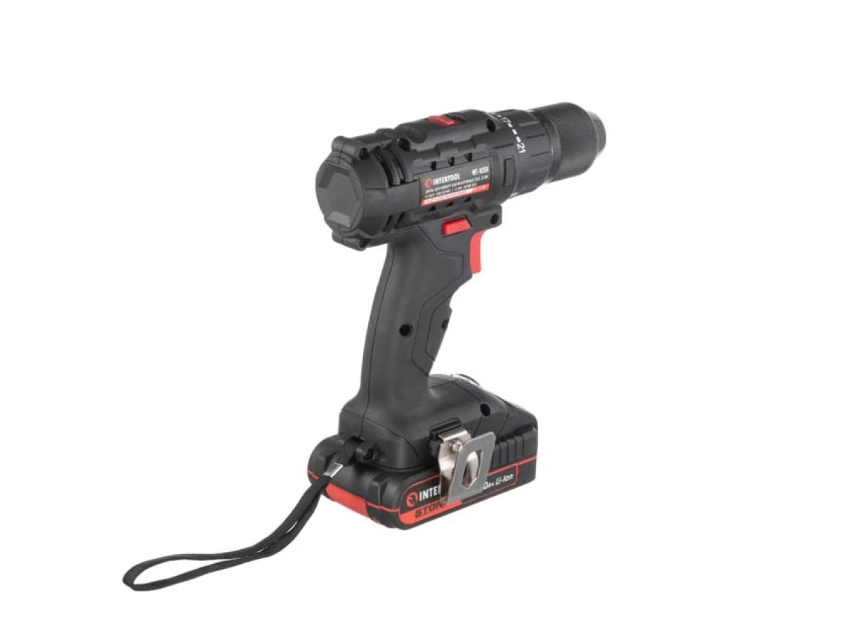 Дриль-шурупокрут акумуляторний 20 В, 35 Nm, 0-450/0-1500 об/хв., 2-13 мм, Li-Ion, 2.0 Аг, ЗП 2 А, кейс INTERTOOL WT-0350 