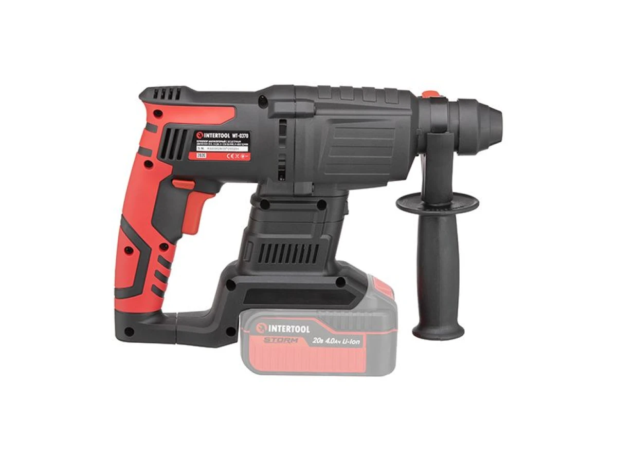 Перфоратор аккумуляторный с бесщеточным двигателем 20 В, 2 Дж, 0-1250 об/мин, 0-4800 уд/мин, SDS plus, без ЗУ и АКБ, кейс INTERTOOL WT-9370 