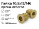 Гайка 10,5х13/М6 врізна меблева ЦЖ INB S6 пот 