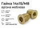 Гайка 14х15/М8 врізна меблева ЦЖ INB S8 пот 
