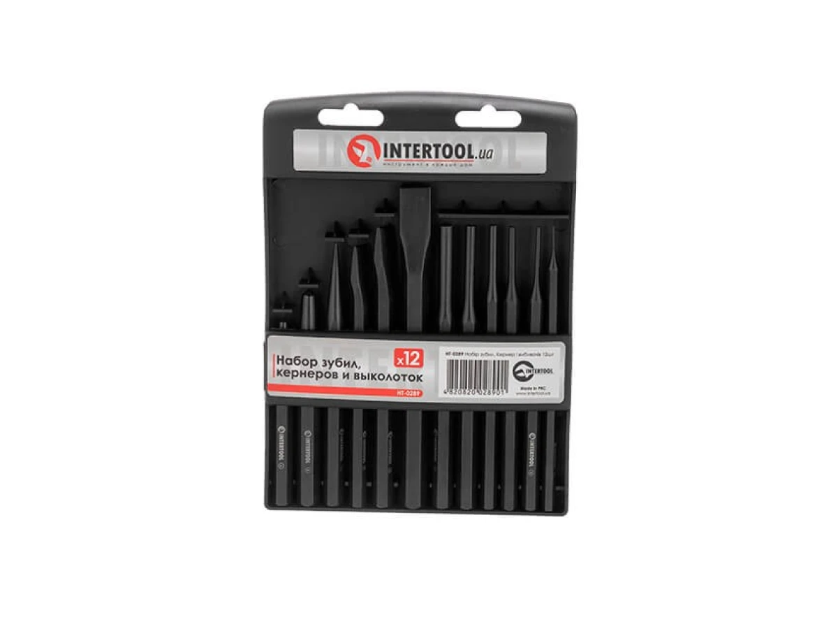 Набір зубил, кернерів та виколоток 12 од. INTERTOOL HT-0289 