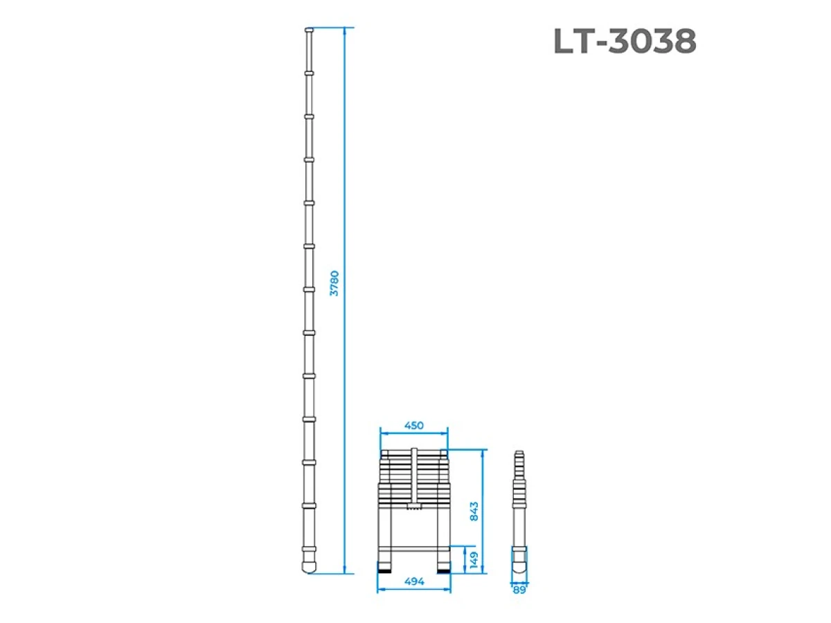 Лестница алюминиевая телескопическая 12 ступ., 3,80 м INTERTOOL LT-3038 