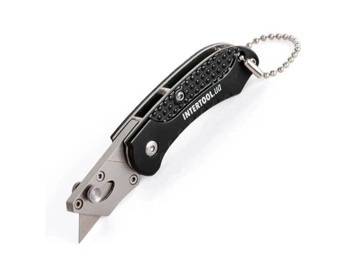 Ніж будівельний складаний з трапецієподібним лезом 9 мм міні, SK5, алюмінієва рукоятка INTERTOOL HT-0532 