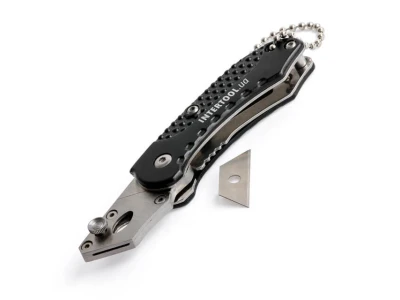 Ніж будівельний складаний з трапецієподібним лезом 9 мм міні, SK5, алюмінієва рукоятка INTERTOOL HT-0532