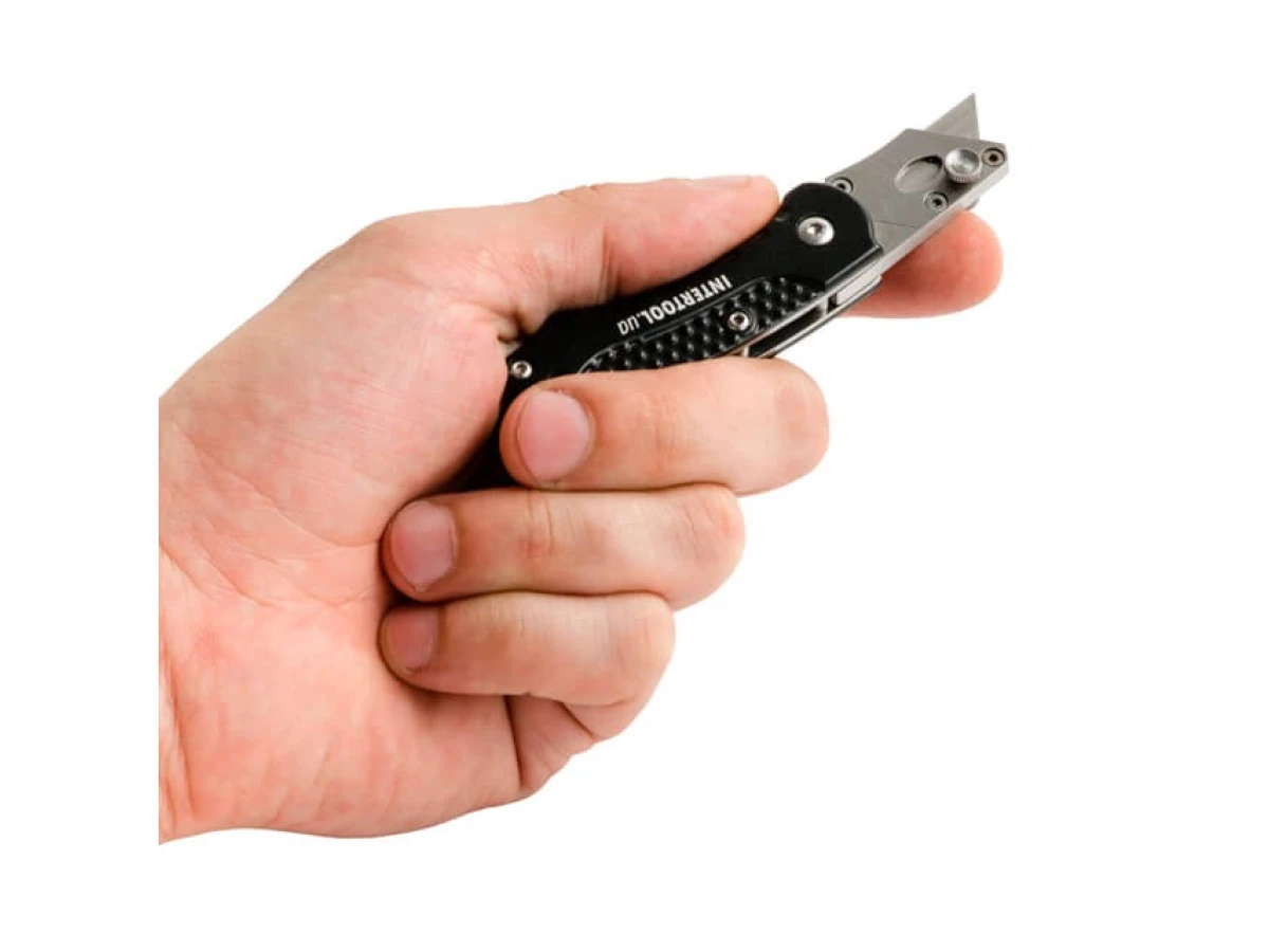 Ніж будівельний складаний з трапецієподібним лезом 9 мм міні, SK5, алюмінієва рукоятка INTERTOOL HT-0532 