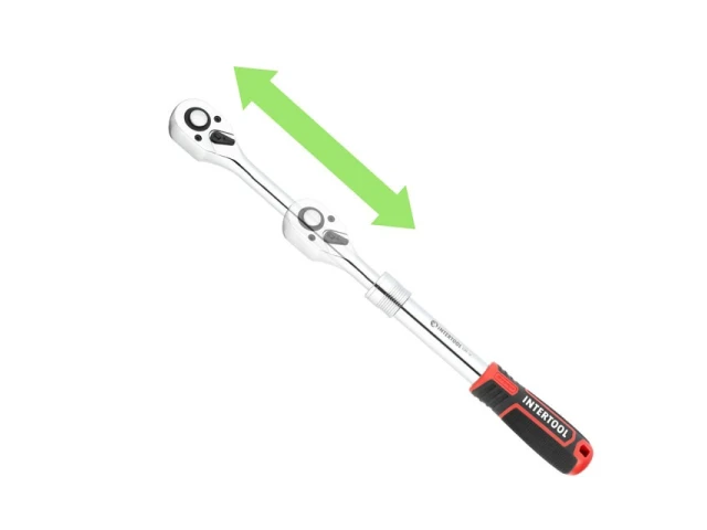 Рукоятка з храповим механізмом телескопічна, 72 зуба 1/2 ", Cr-V STORM INTERTOOL ET-8006 