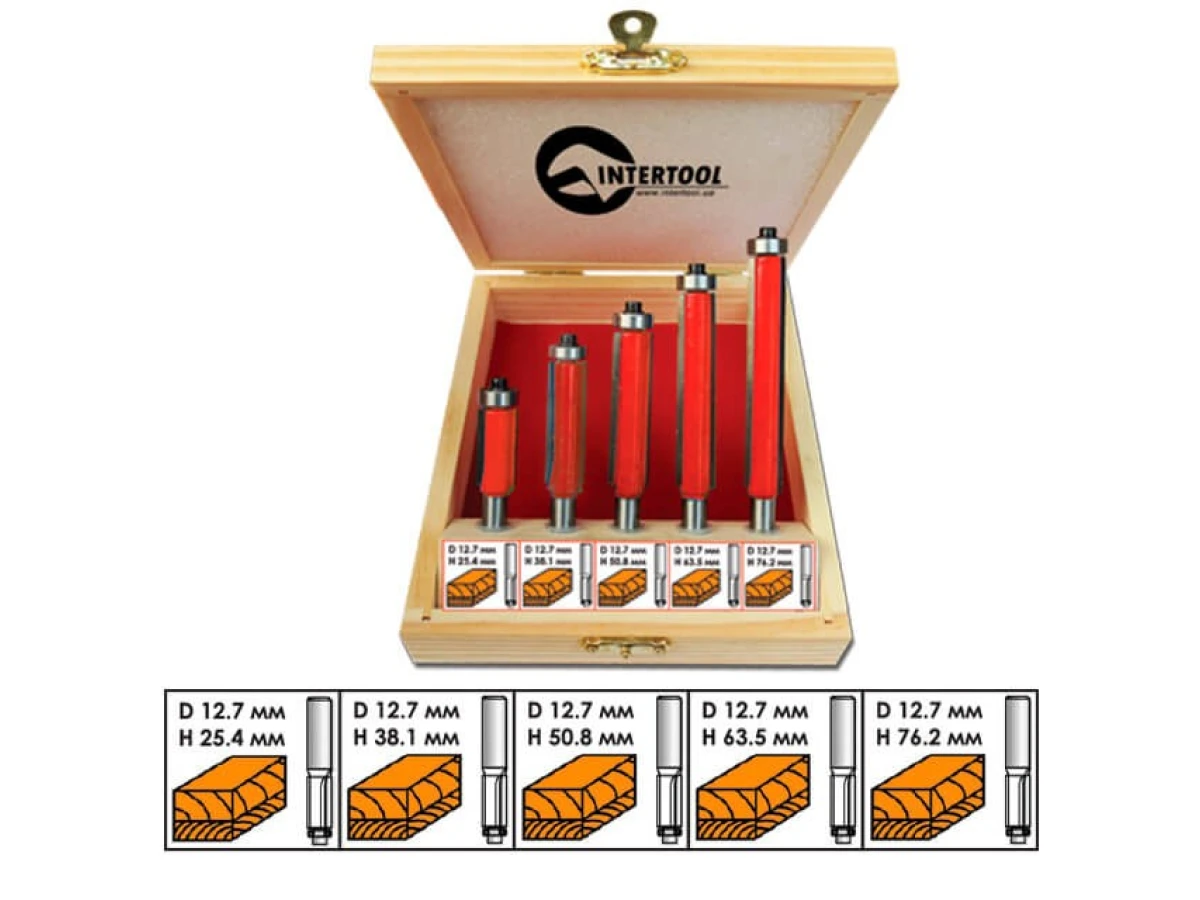 Набір фрез кромкових прямих, 5 шт INTERTOOL HT-0076 