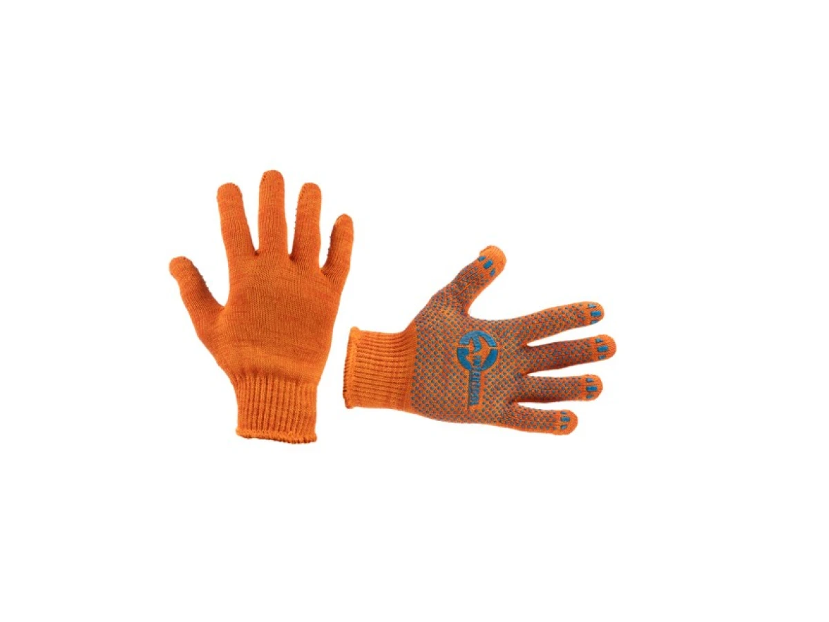 Рукавичка б/п трикотаж з крапковим покриттям PVC на долоні (оранжева) INTERTOOL SP-0131 