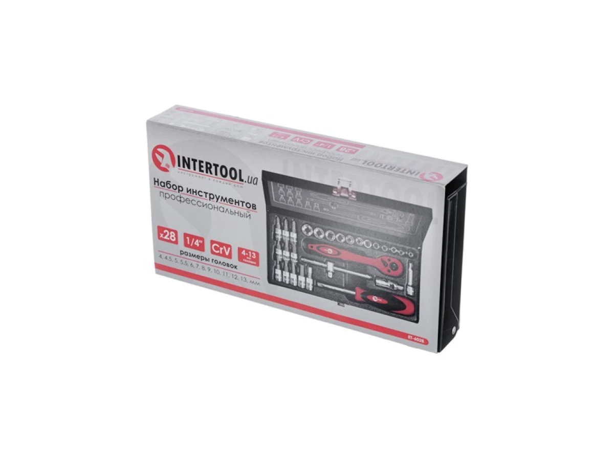 Набір інструментів 1/4", 28 од. (гол. 4-13 мм, біти 11 од.) INTERTOOL ET-6028 