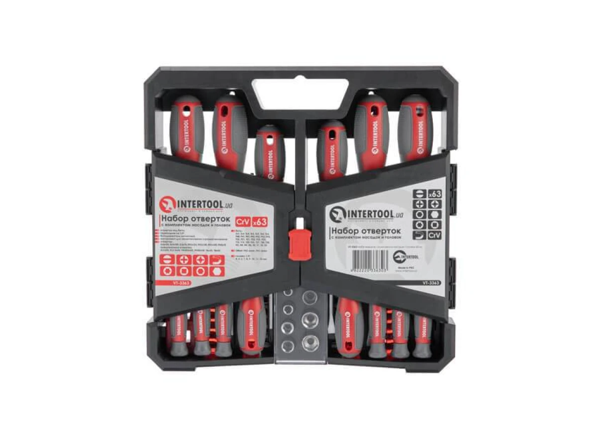 Набір викруток з комплектом насадок і головок 63 од. INTERTOOL VT-3363 