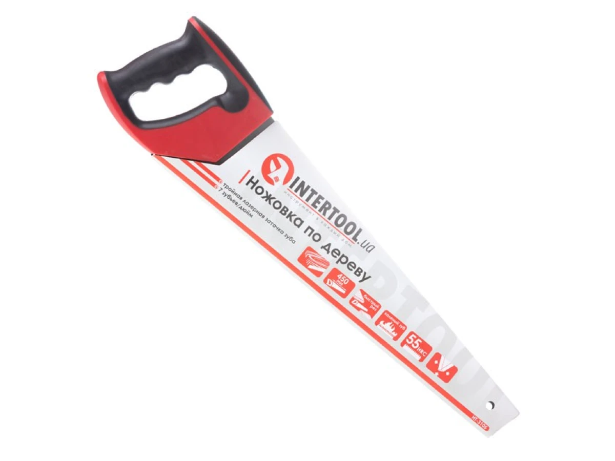 Ножівка по деревині 450 мм, з гартованим зубом, потрійне заточування, 7 зуб/дюйм INTERTOOL HT-3105 