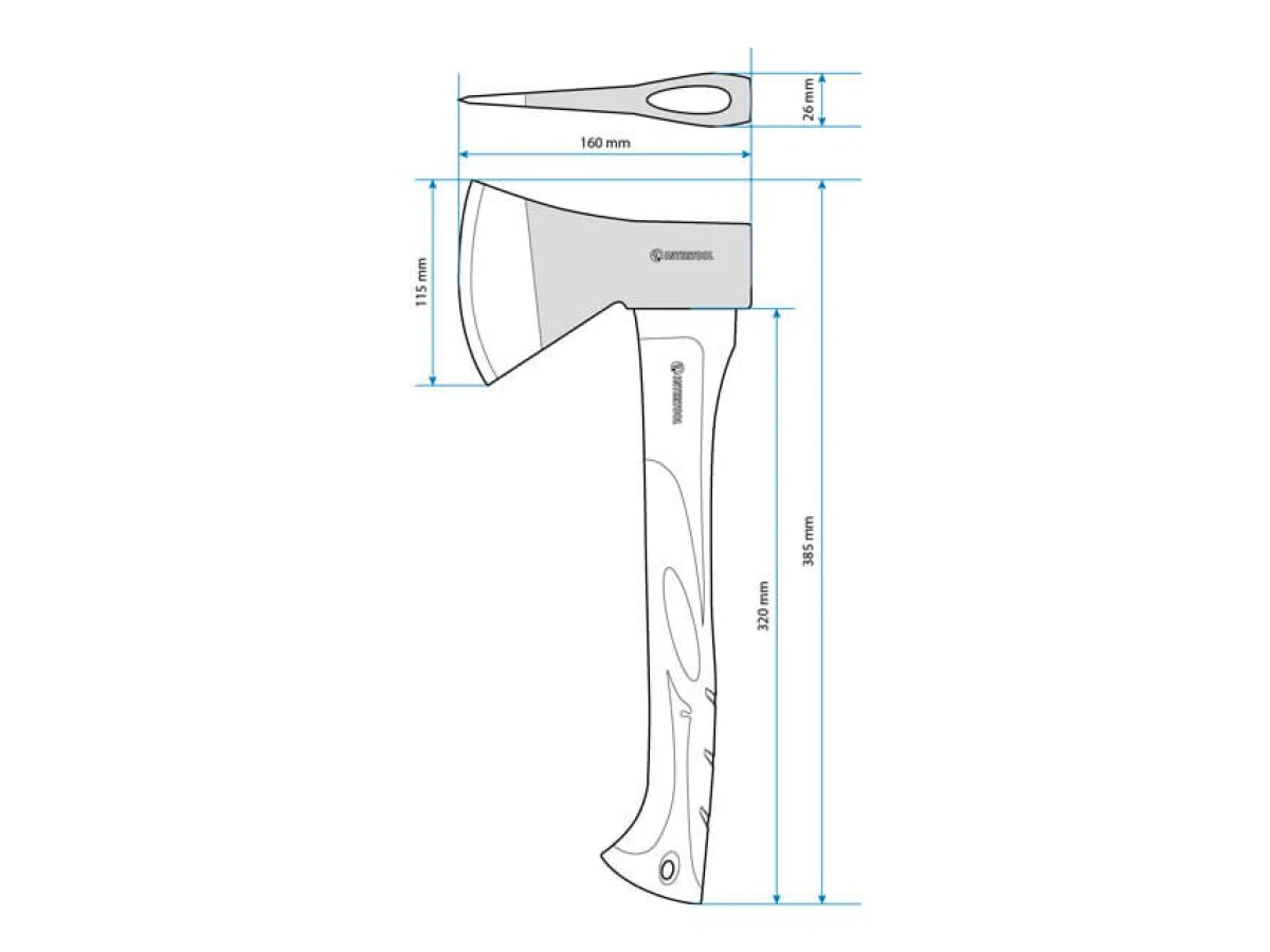 Сокира 800 г, ручка з фібергласу INTERTOOL HT-0262 