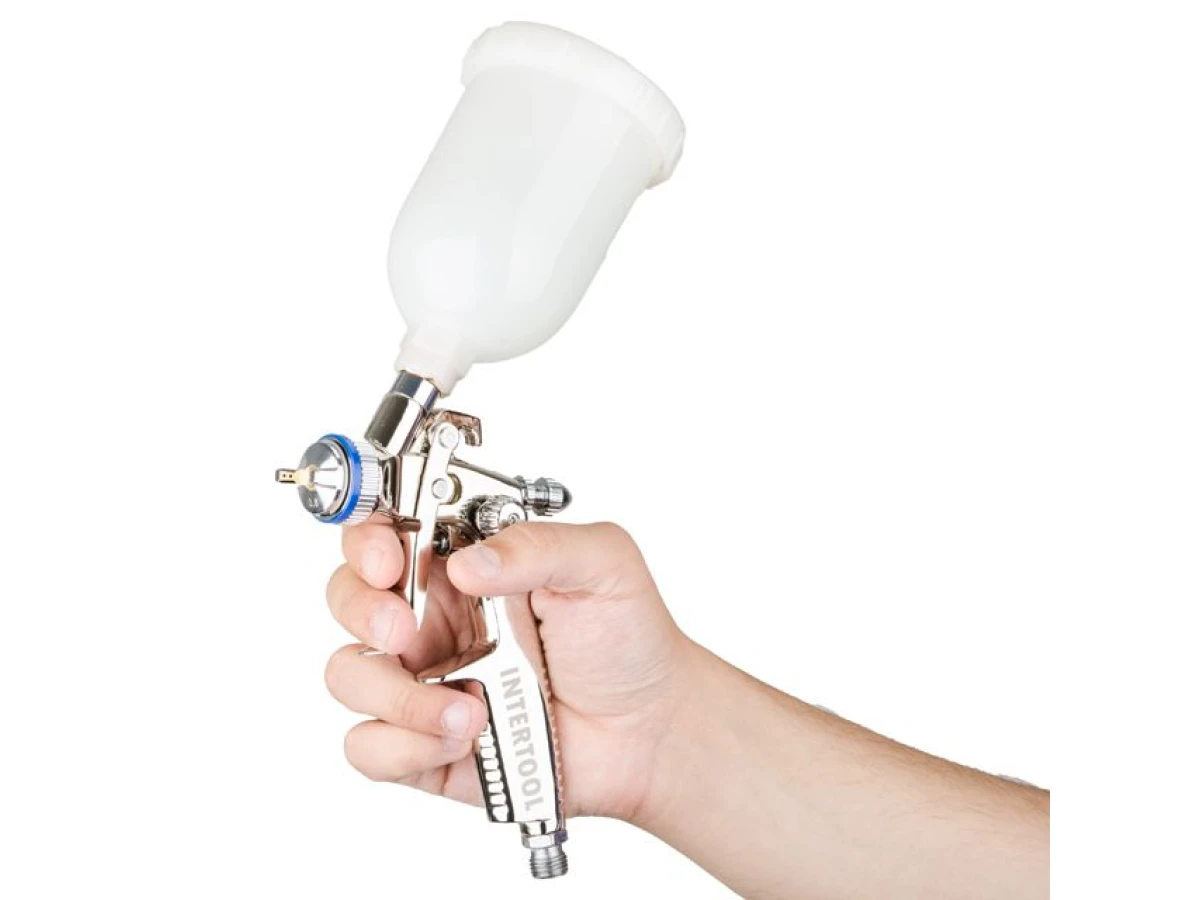 Фарбопульт пневматичний HVLP II MINI професійний, форсунка 0.8 мм, верхній пластиковий бачок 250 мл, 2-2.5 бар INTERTOOL PT-0128 
