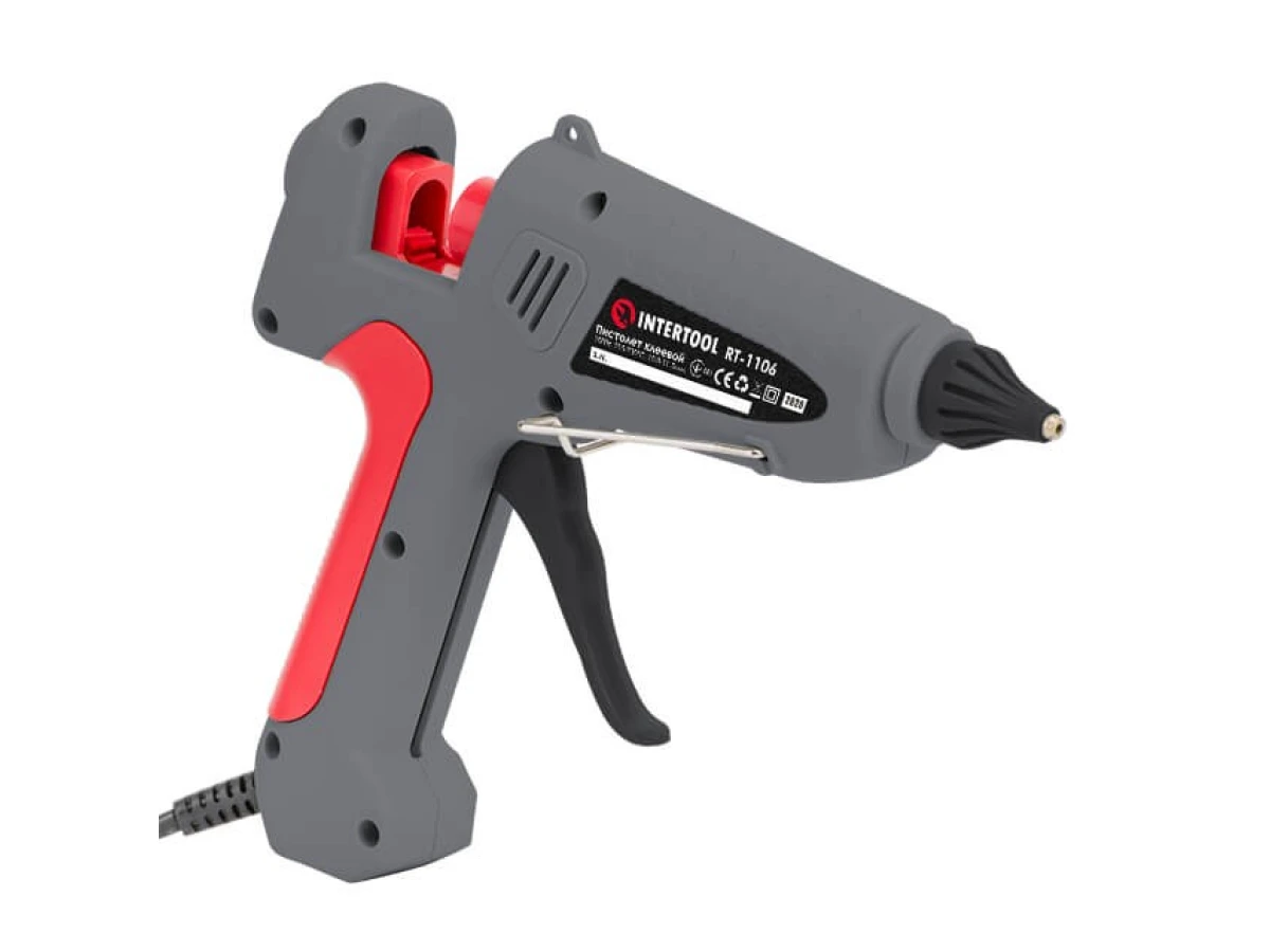 Пістолет клейовий 100 Вт, 230 В, 215-230 °C під стрижні 10.8-11.5 мм, 13-30 г/хв. INTERTOOL RT-1106 