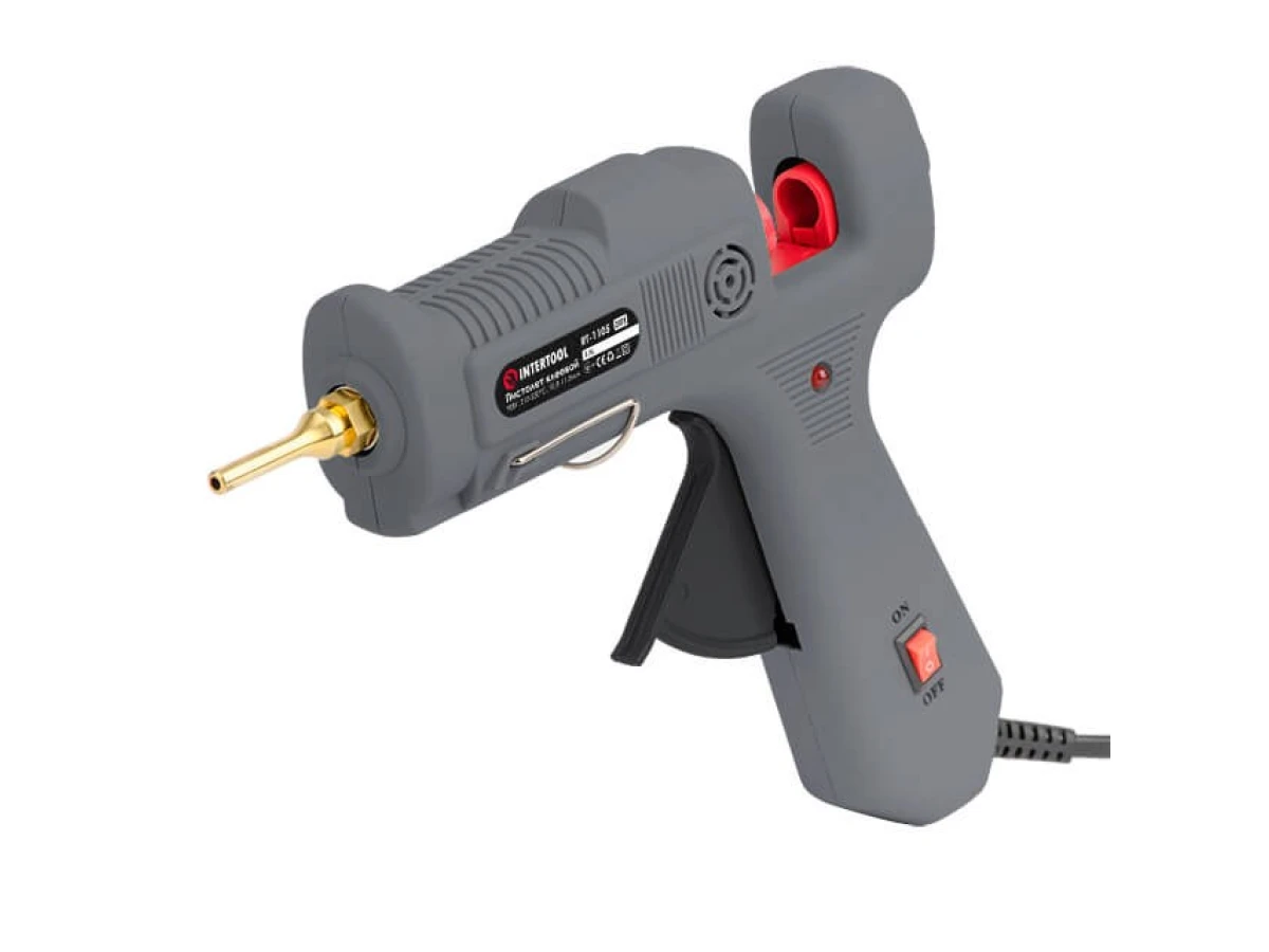 Пістолет клейовий 90 Вт, 230 В, 215-230 °C під стрижні 10.8-11.5 мм, 13-30 г/хв. INTERTOOL RT-1105 