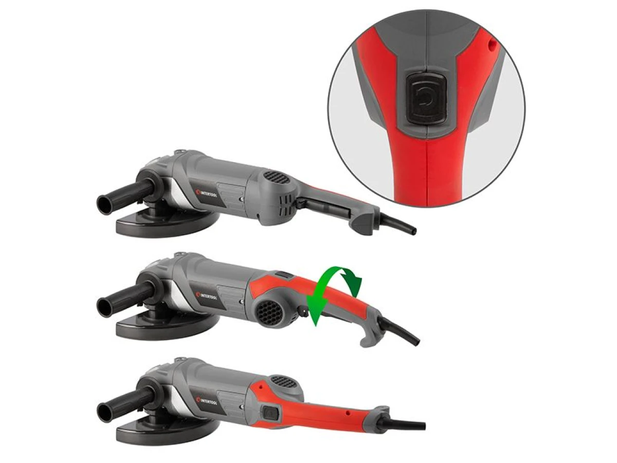 Шлифмашина угловая 2500 Вт, 6500 об/мин, диаметр круга 230 мм, плавный пуск, поворотная рукоятка INTERTOOL DT-0295 