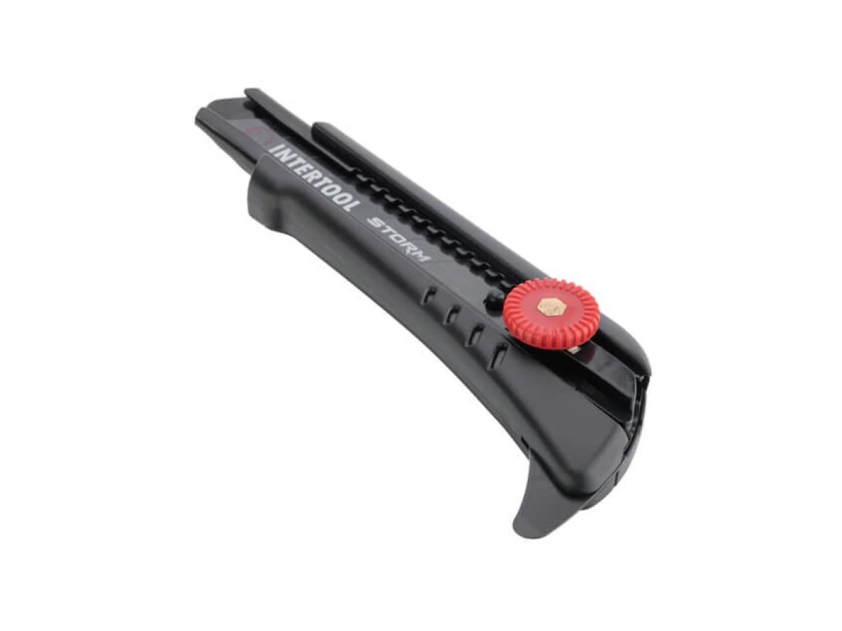 Нож сегментный для линолеума 18 мм, металлическая направляющая, винтовая фиксация STORM INTERTOOL HT-0539 