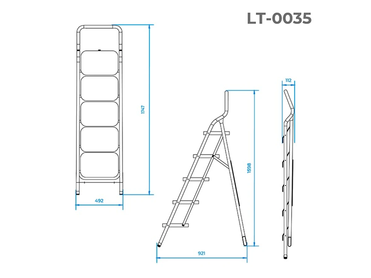 Стремянка, 5 ступеней 380*260 мм, высота 1598 мм INTERTOOL LT-0035 