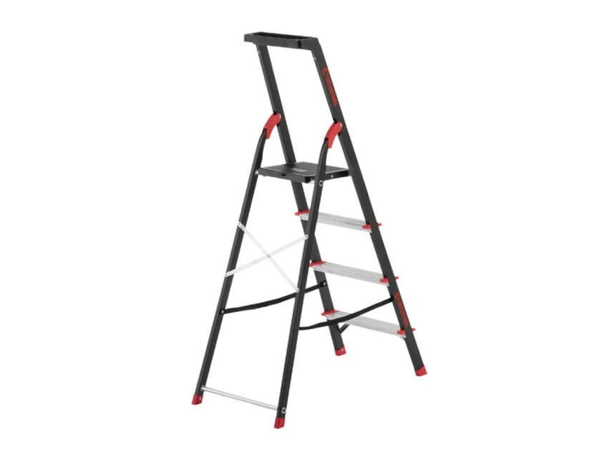 Стремянка 4 ступени, лоток для инвентаря, стальной профиль, высота верхней ступени 850мм, 433х821х1350мм, 150кг INTERTOOL LT-0054 
