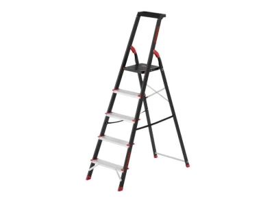 Стремянка 5 ступеней, лоток для инвентаря, стальной профиль, высота верхней ступени 1064мм, 457х893х1568мм, 150кг INTERTOOL LT-0055