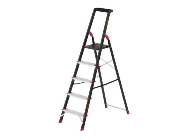 Стремянка 5 ступеней, лоток для инвентаря, стальной профиль, высота верхней ступени 1064мм, 457х893х1568мм, 150кг INTERTOOL LT-0055 