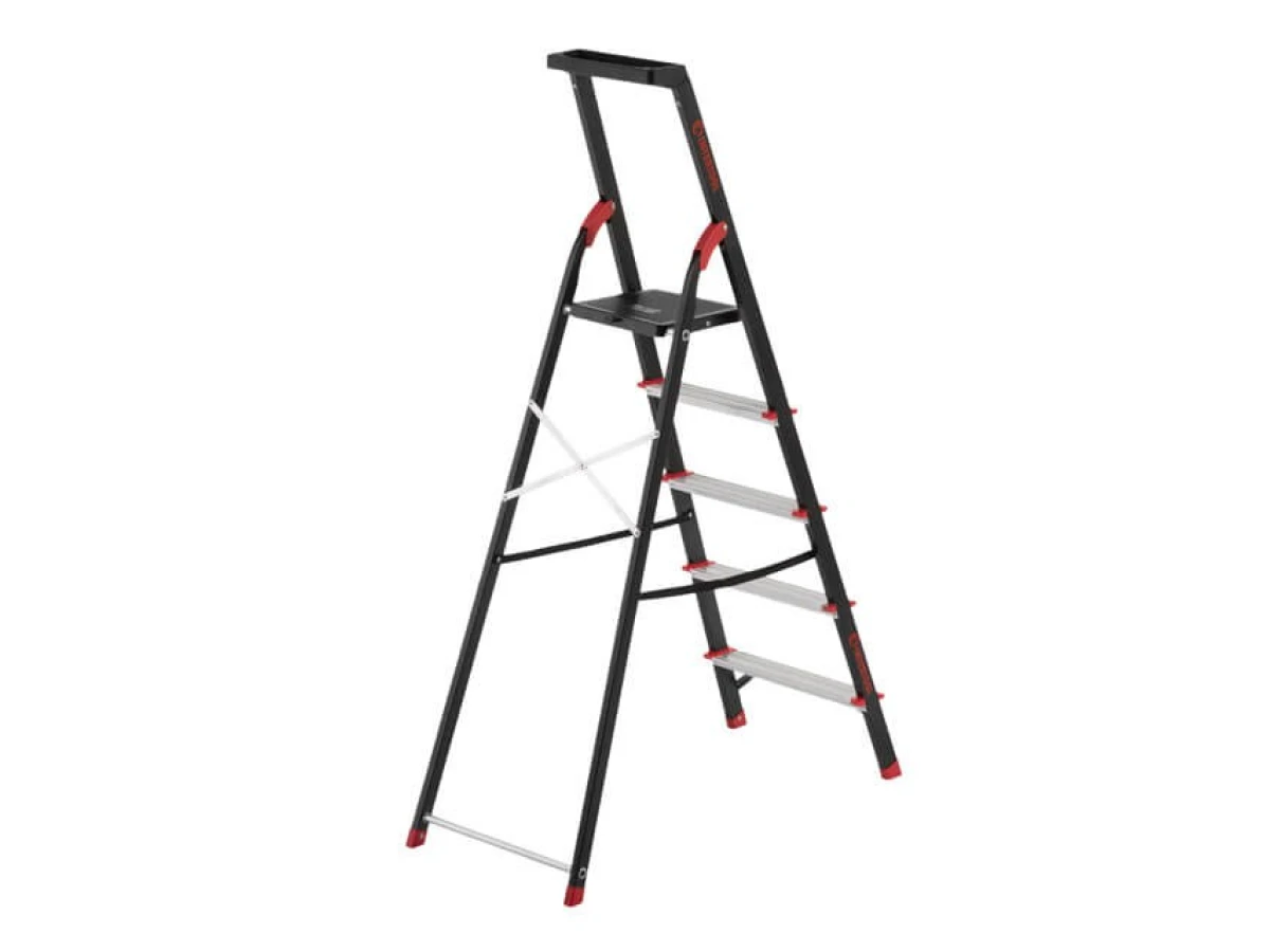 Стремянка 5 ступеней, лоток для инвентаря, стальной профиль, высота верхней ступени 1064мм, 457х893х1568мм, 150кг INTERTOOL LT-0055 