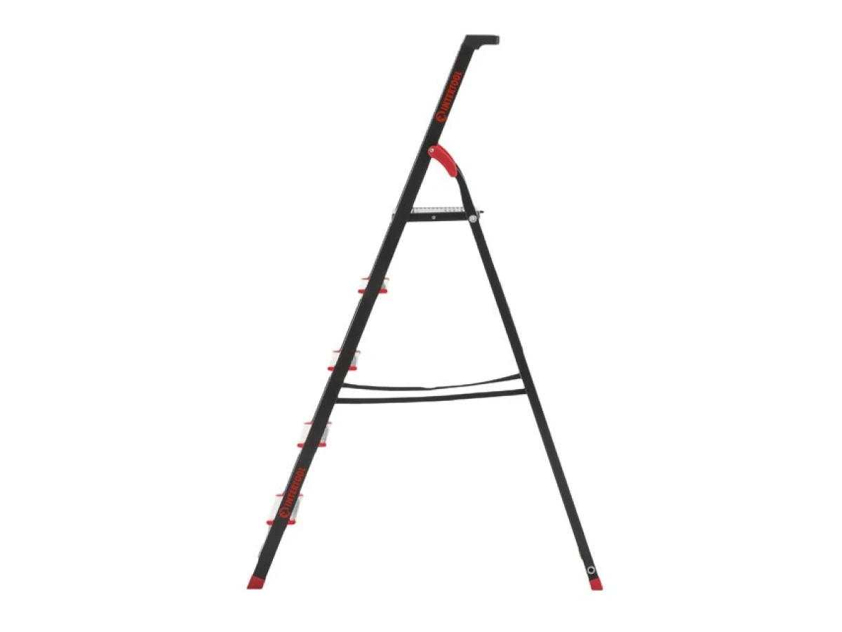 Стремянка 5 ступеней, лоток для инвентаря, стальной профиль, высота верхней ступени 1064мм, 457х893х1568мм, 150кг INTERTOOL LT-0055 