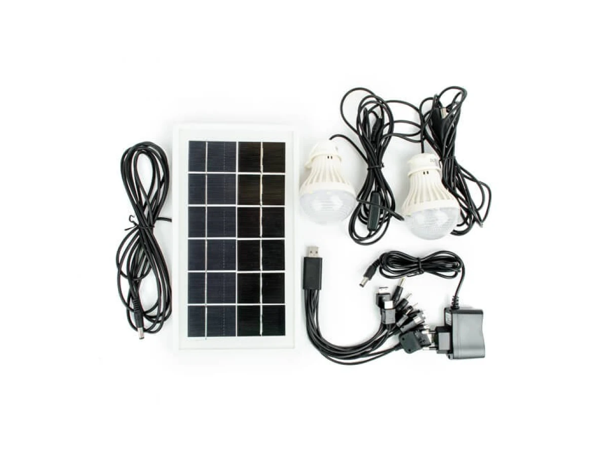 Ліхтар акумуляторний 1 LED 5 W + 22 SMD, виносна сонячна панель, виносні 2 led лампи, кабель для зарядки телефону-планшета INTERTOOL LB-0105 