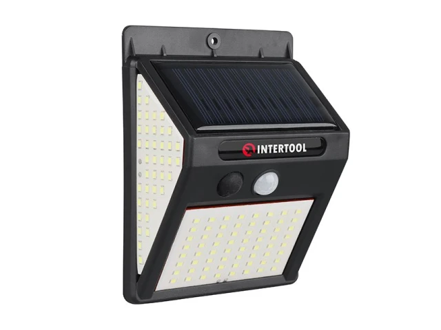 Світильник акумуляторний настінний 144SMD, вуличний, сонячна панель, датчик руху INTERTOOL LB-0114 