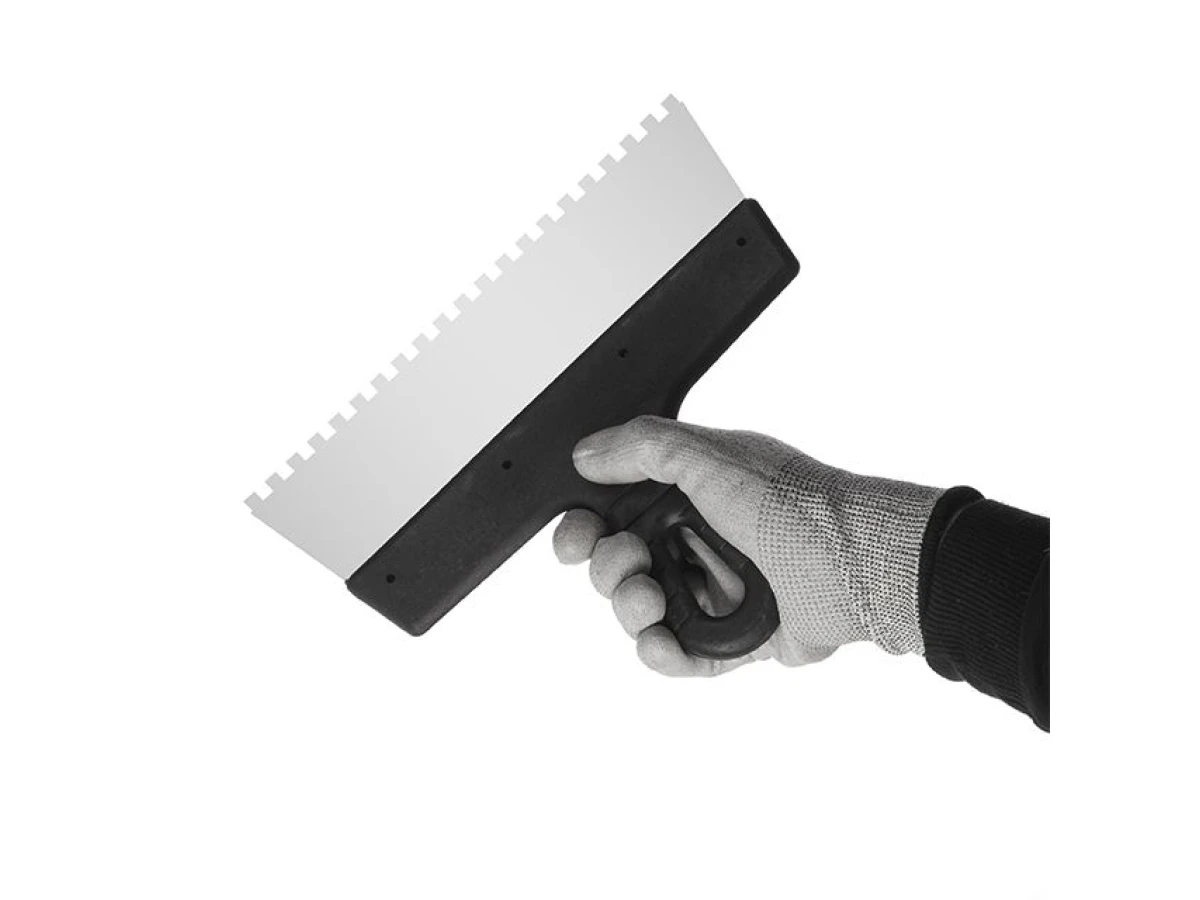 Шпатель из нержавеющей стали 250мм с зубом 6x6мм INTERTOOL KT-2256 