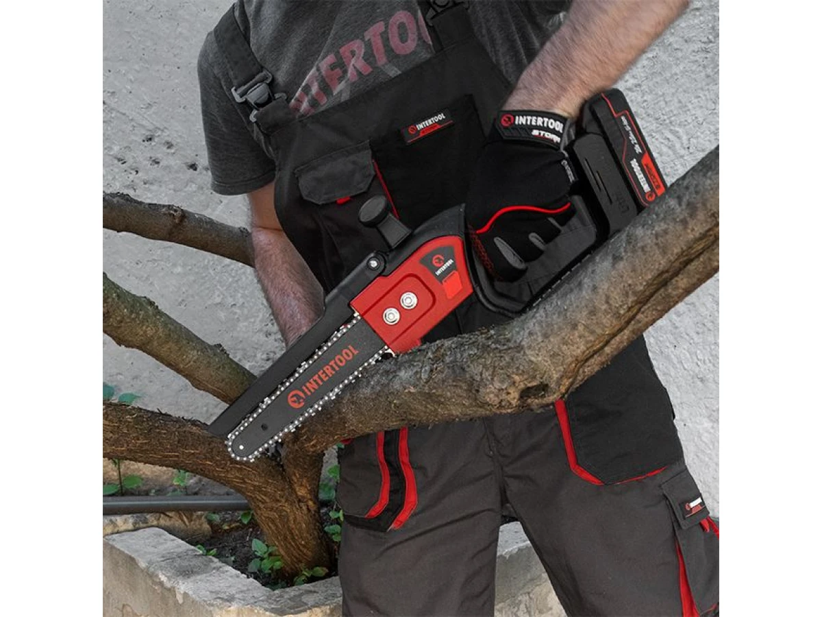 Мини-пила цепная аккумуляторная с бесщеточным двигателем 20 В, шина 20 см, 7.5 м/с, без ЗУ и АКБ, STORM INTERTOOL WT-9210 