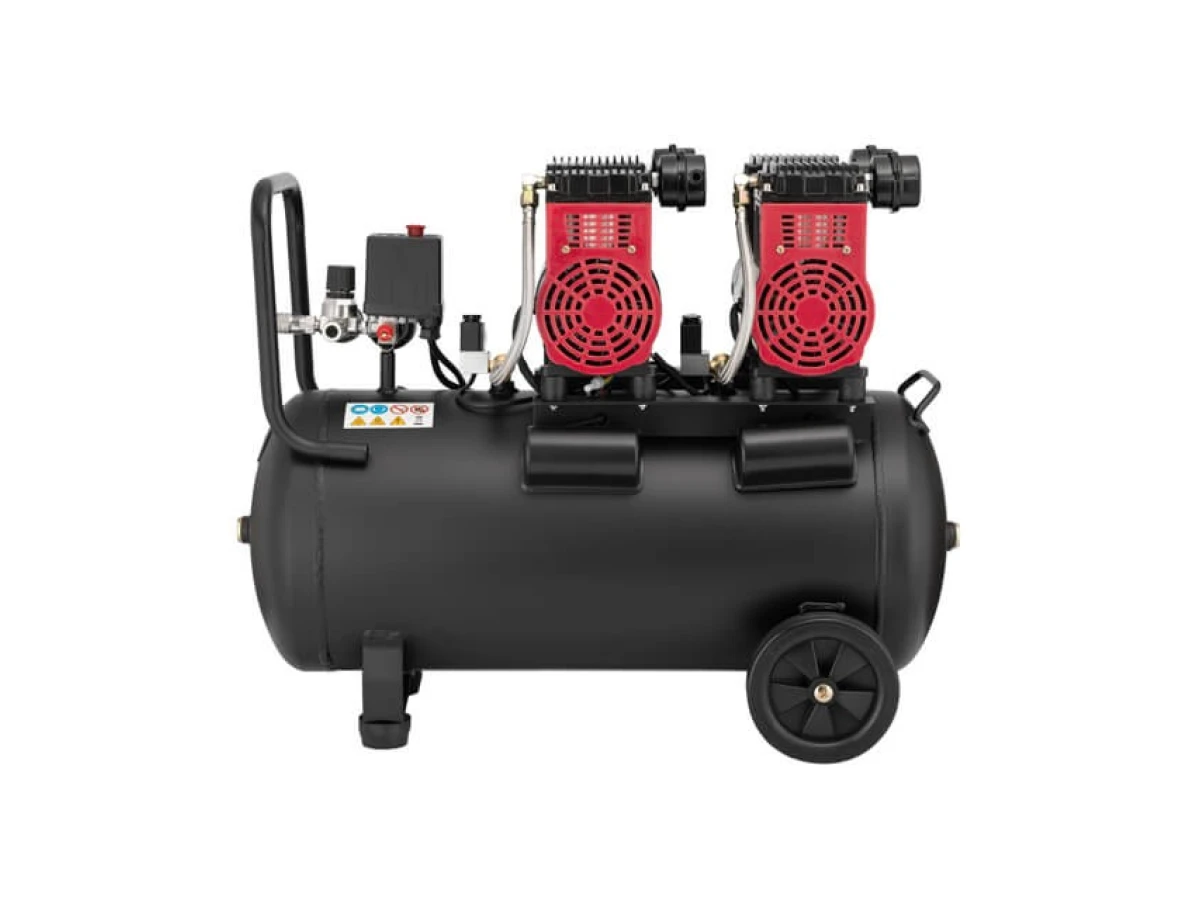 Компресор 50 л, 2x1.1 кВт, 220 В, 8 aтм, 320 л/хв., 1400 об/хв., малошумний, безмасляний, 4 циліндра INTERTOOL PT-0027 