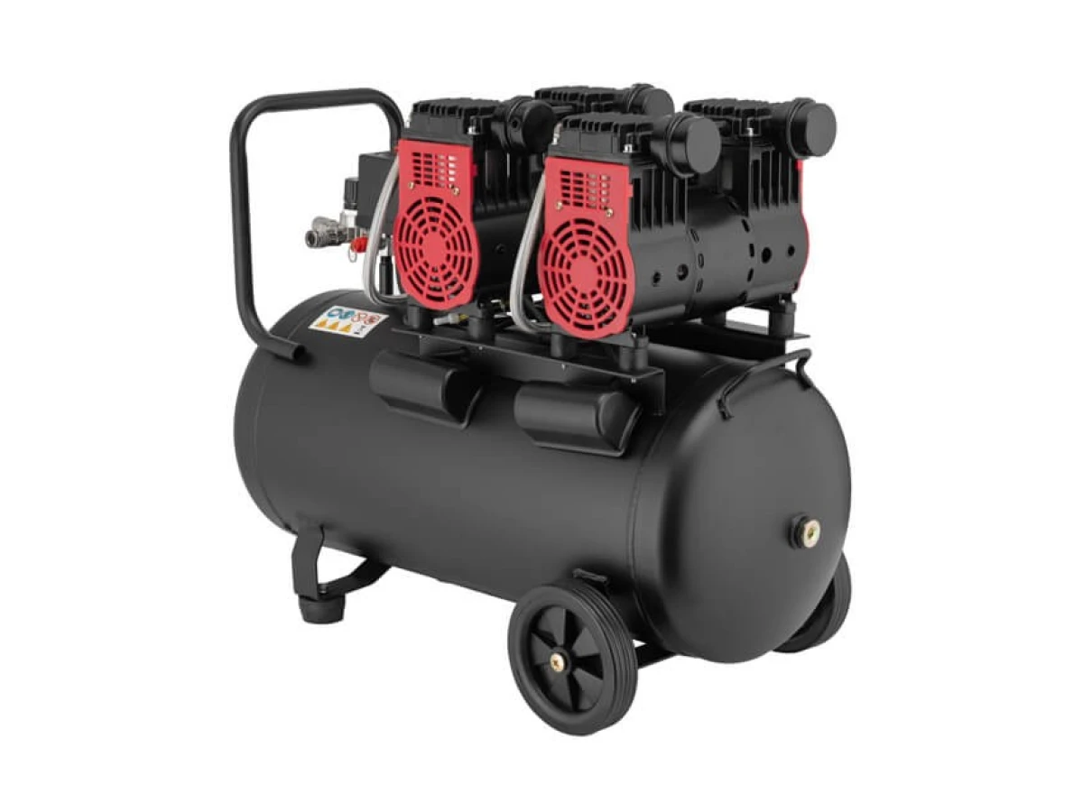 Компресор 50 л, 2x1.1 кВт, 220 В, 8 aтм, 320 л/хв., 1400 об/хв., малошумний, безмасляний, 4 циліндра INTERTOOL PT-0027 