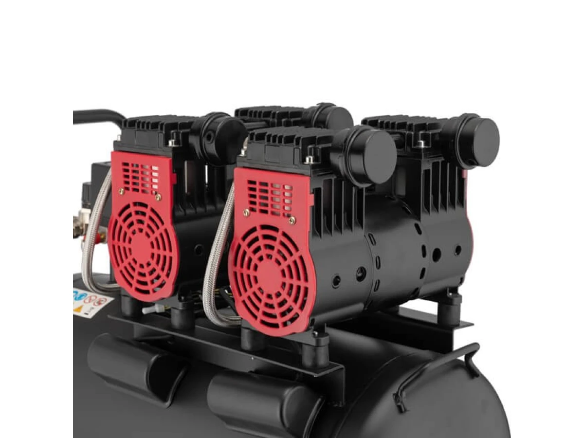 Компресор 50 л, 2x1.1 кВт, 220 В, 8 aтм, 320 л/хв., 1400 об/хв., малошумний, безмасляний, 4 циліндра INTERTOOL PT-0027 