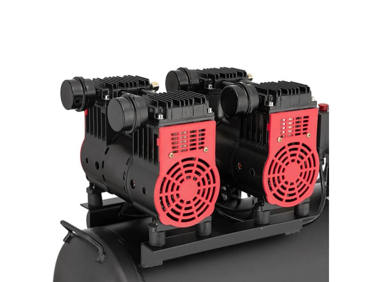 Компресор 50 л, 2x1.1 кВт, 220 В, 8 aтм, 320 л/хв., 1400 об/хв., малошумний, безмасляний, 4 циліндра INTERTOOL PT-0027 