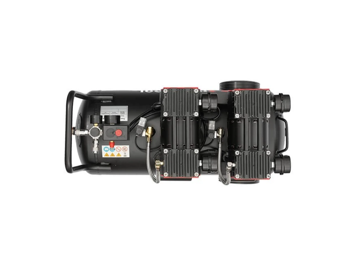 Компресор 50 л, 2x1.1 кВт, 220 В, 8 aтм, 320 л/хв., 1400 об/хв., малошумний, безмасляний, 4 циліндра INTERTOOL PT-0027 