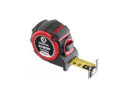 Рулетка з металевим полотном, 5м * 25мм, двостороння шкала, нейлонове покриття, двосторонній зацеп з магнітом, автостоп полотна STORM INTERTOOL MT-0845