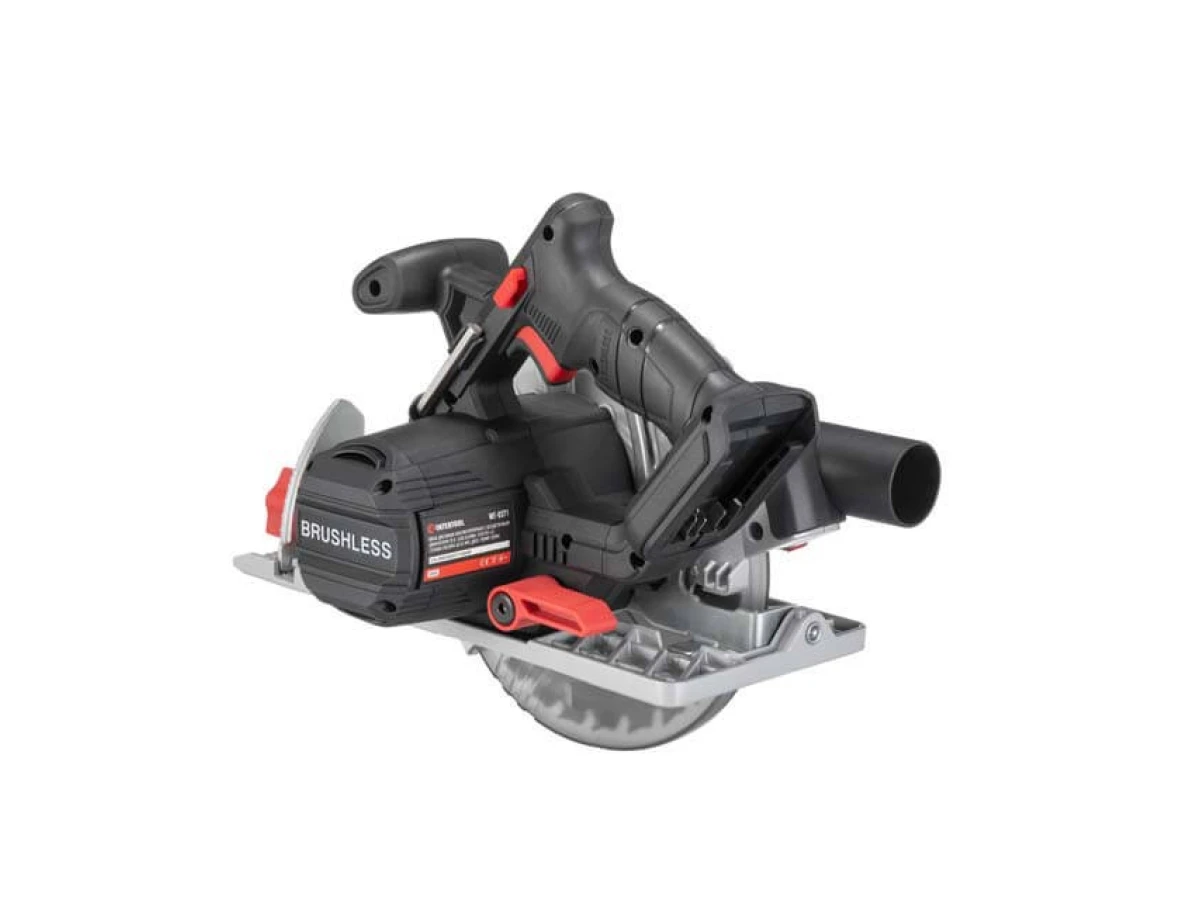 Пила дискова акумуляторна з безщітковим двигуном 20 В, 4500 об/хв., кут 90°/45°, глибина розпилу 62/45 мм, диск 190*20 мм, без ЗП та АКБ INTERTOOL WT-0371 