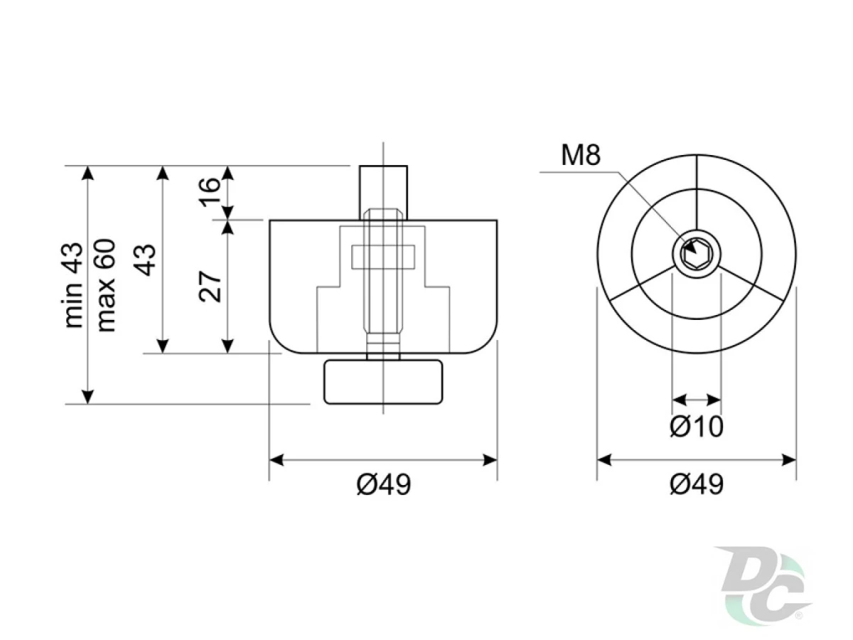 Ніжка-стопка h-27мм d-50мм регульована Чорна 