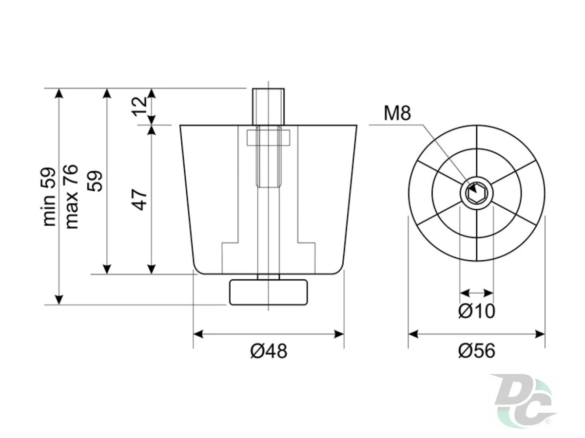 Ніжка-стопка h-47мм d-50мм регульована Чорна 