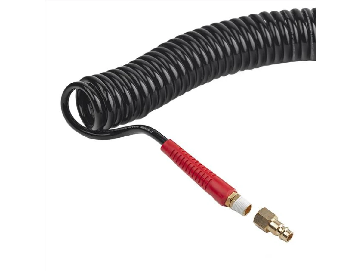 Шланг BLACK M-Flex 5.5*8 мм, 15 м спіральний поліуретановий з поворотним шарніром, латунними швидкороз'ємними з'єднаннями STORM INTERTOOL PT-1791 
