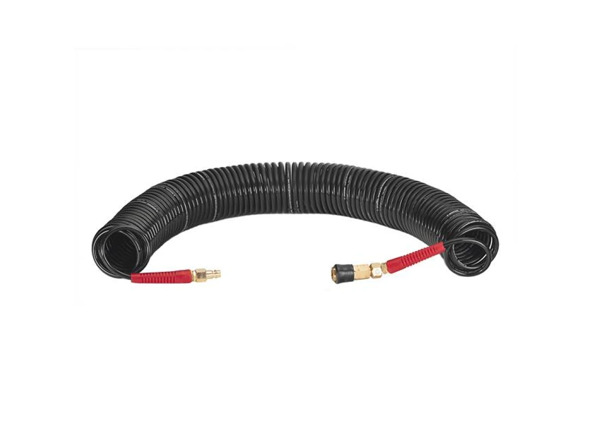 Шланг BLACK M-Flex 5.5*8 мм, 20 м спіральний поліуретановий з поворотним шарніром, латунними швидкороз'ємними з'єднаннями STORM INTERTOOL PT-1792 