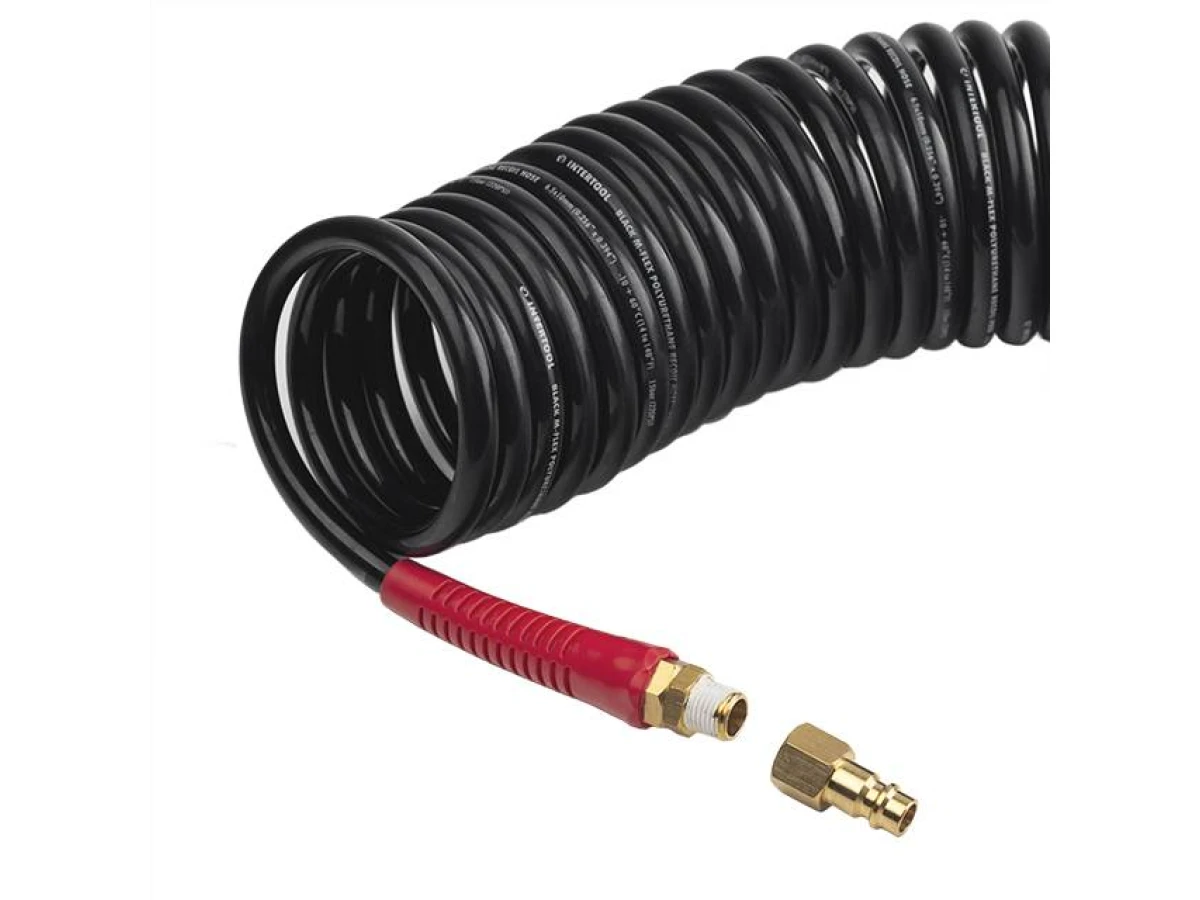 Шланг BLACK M-Flex 6.5х10мм, 10м спиральный полиуретановый c поворотным шарниром, латунными быстроразъемными соединениями STORM INTERTOOL PT-1793 