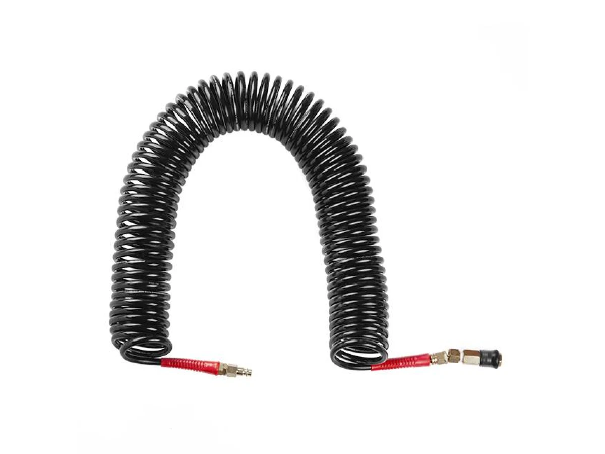 Шланг BLACK M-Flex 6,5*10 мм, 15 м спіральний поліуретановий з поворотним шарніром, латунними швидкороз'ємними з'єднаннями STORM INTERTOOL PT-1794 