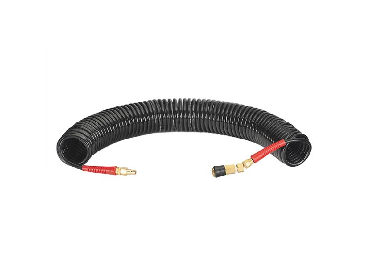 Шланг BLACK M-Flex 6,5*10 мм, 15 м спіральний поліуретановий з поворотним шарніром, латунними швидкороз'ємними з'єднаннями STORM INTERTOOL PT-1794 