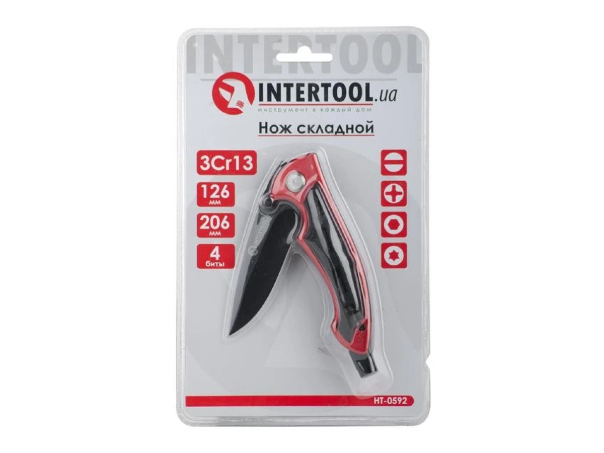 Нож складной 206 мм, ручка алюминий + пластик, 4 отверточные насадки INTERTOOL HT-0592 