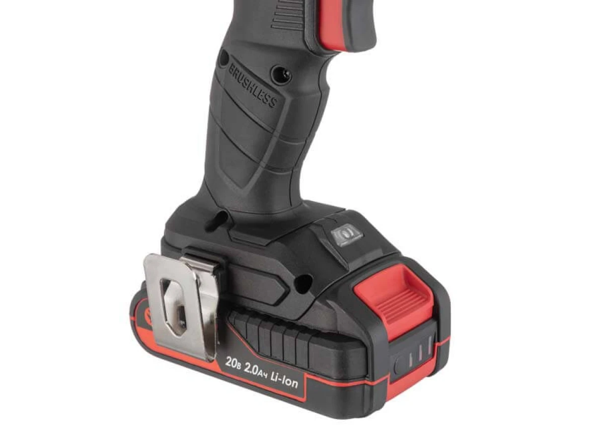 Дриль-шуруповерт акумуляторний з безщітковим двигуном 20 В, 60 Нм, 0-500/0-2000 об/хв., 2-13 мм, Li-Ion, 2.0 Аг, ЗП 2 А, кейс INTERTOOL WT-0360 