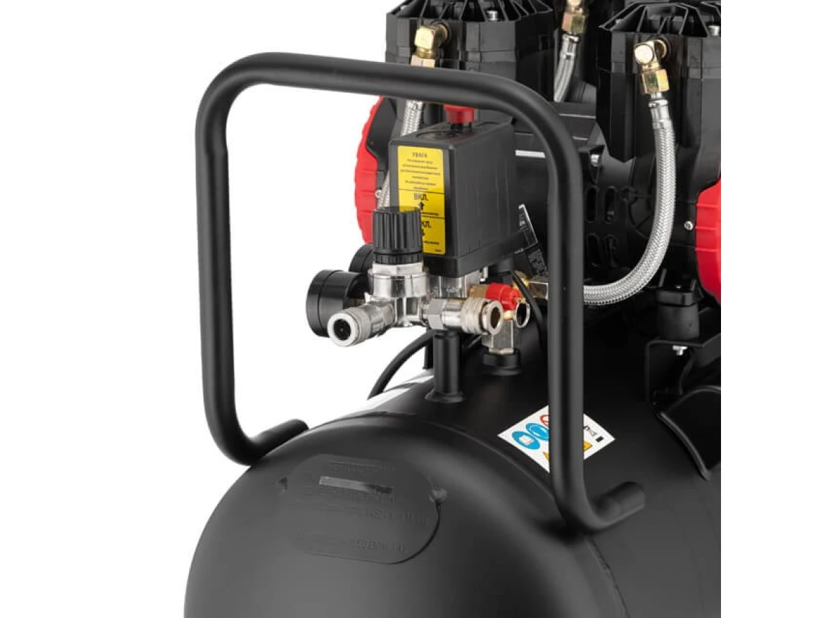 Компрессор 50 л, 2x1.1кВт, 220В, 8атм, 400 л/мин, 2800 об/мин, безмасляный, 4 цилиндра INTERTOOL PT-0030 