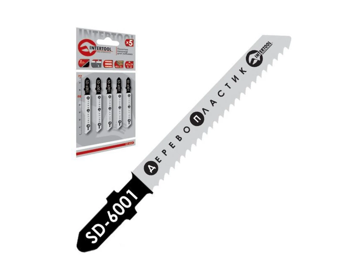 Полотно пильное для лобзика, рабочая длина 50 мм, расстояние между зубьями 2 мм, для работы по дереву INTERTOOL SD-6001 