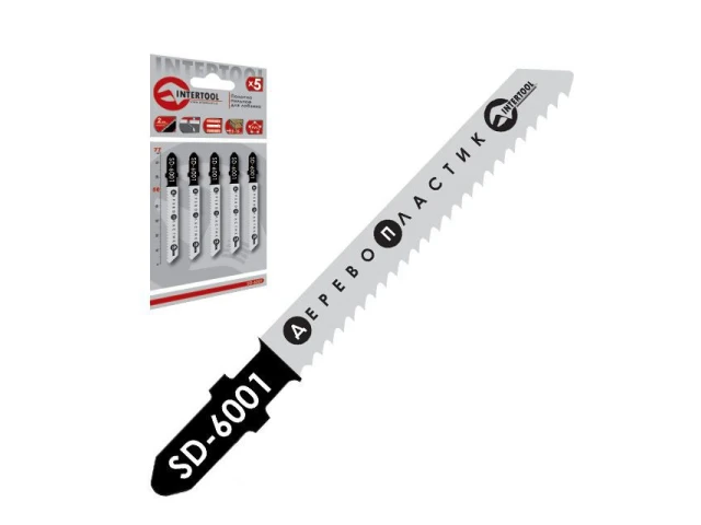 Полотно пильное для лобзика, рабочая длина 50 мм, расстояние между зубьями 2 мм, для работы по дереву INTERTOOL SD-6001 